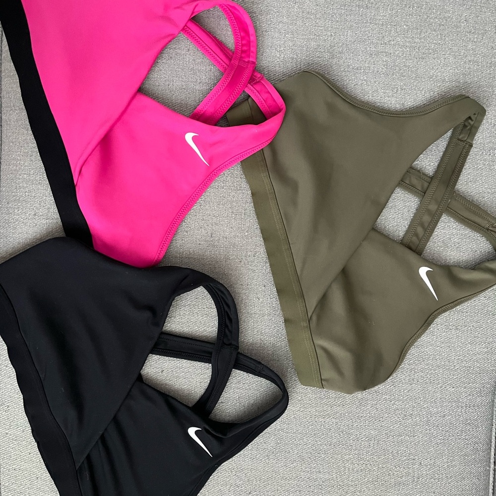 Nike Swoosh Maternity Sports Bra Trio - Fuchsia, Olive, Black